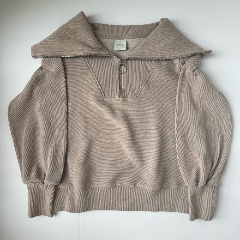 Varley Vine Half Zip Pullover Taupe Marl Ottoman Rib Oversized Small - Picture 2 of 6